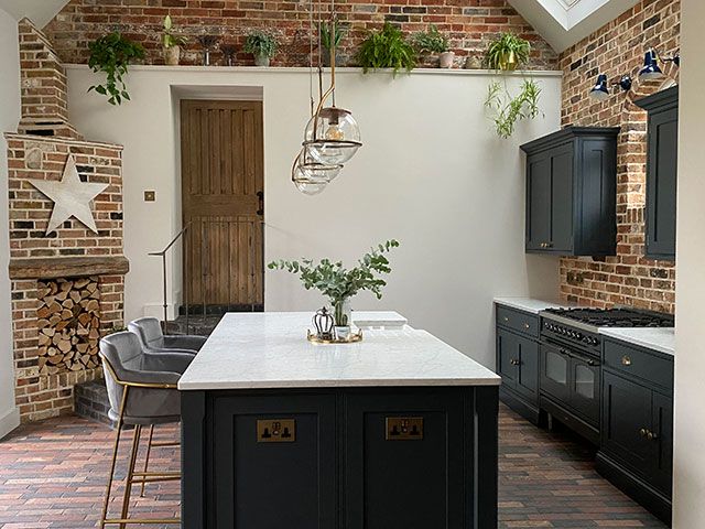 country style kitchen with exposed brick - goodhomesmagazine.com