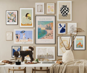 Desenio gallery wall featuring Monet, pastels and prints
