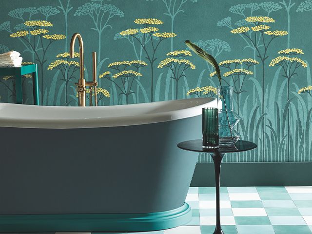 green bathroom wallpaper 