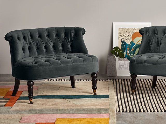 grey upholstered loveseat - 6 stylish and comfy loveseats - living room - goodhomesmagazine.com
