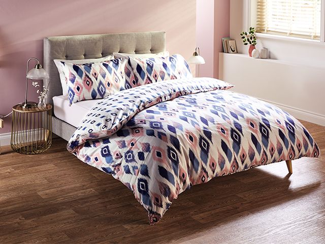 ikat pink and navy bedding set - aldi launches stylish bedding range - news - goodhomesmagazine.com