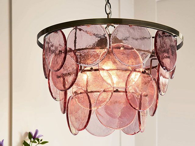 Pink glass ceiling pendant chandelier light - goodhomesmagazine.com