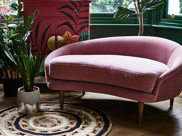 pink oliver bonas loveseat - 6 stylish and comfy loveseats - living room - goodhomesmagazine.com