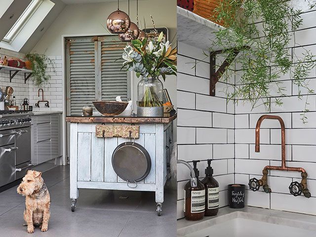 Valencia kitchen with copper industrial tap and reclaimed island