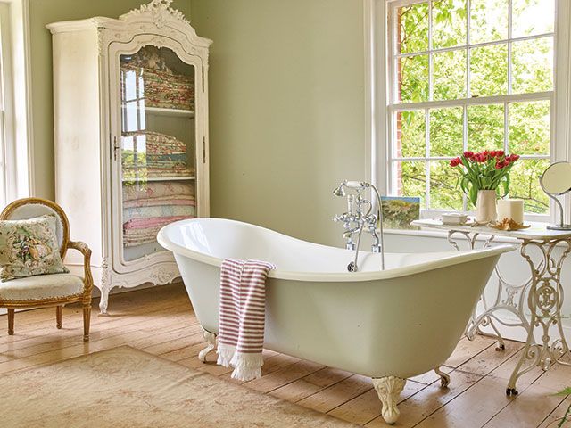 pale country style green bathroom style - goodhomesmagazine.com
