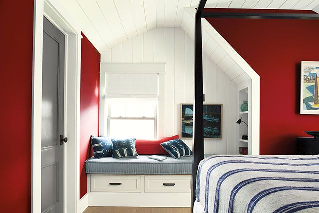 nautical bedroom painted in Benjamin Moore Caliente AF 290 Regal Select Eggshell - goodhomesmagazine.com