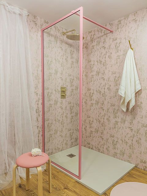 pale pink bathroom shower screen - goodhomesmagazine.com