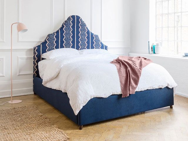 sofas and stuff curved headboard with blue and pink pattern - goodhomesmagazine.com