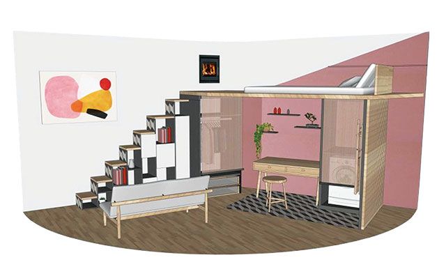 Japandi compact living space roomset at ideal home show 2020 - good homes