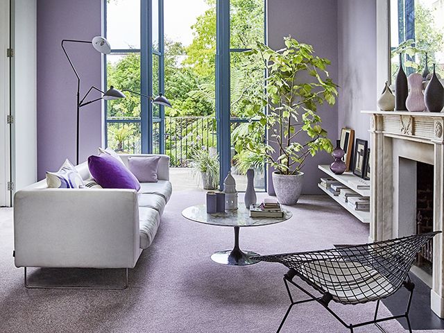 living room set with lilac colour palette inspiration - goodhomesmagazine.com