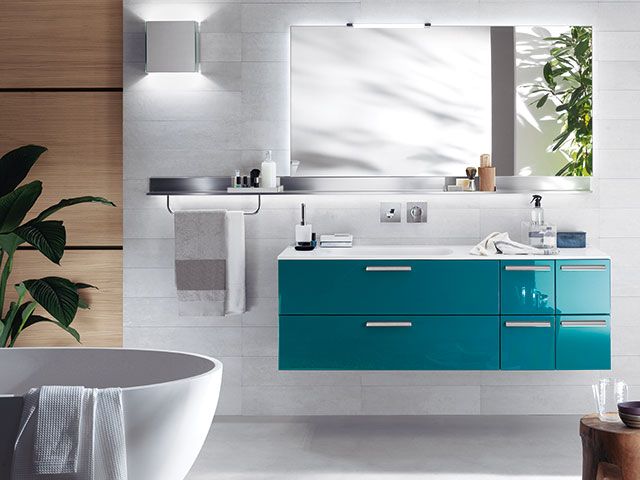 aqua teal vanity unit in modern bathroom - goodhomesmagazine.com