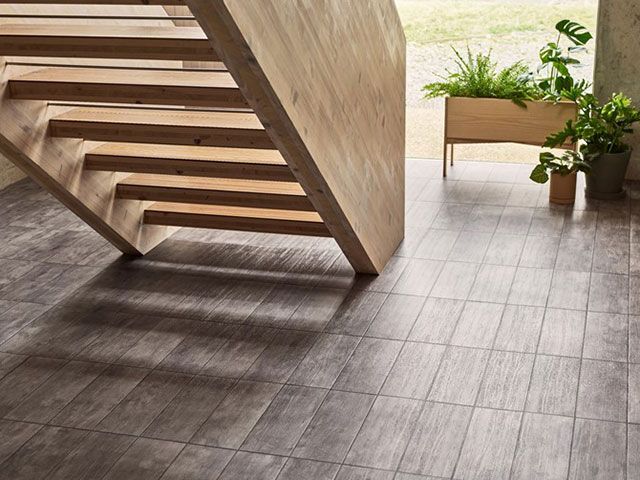 amtico signature trace scree flooring in contemporary setting for ideal home show roomsets - good homes