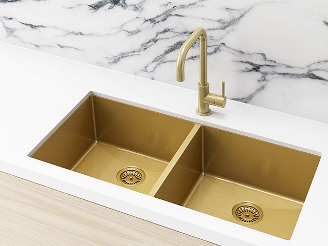 brass sink and tap - the hottest kitchen and bathroom trends for 2020 - bathroom - goodhomesmagazine.com