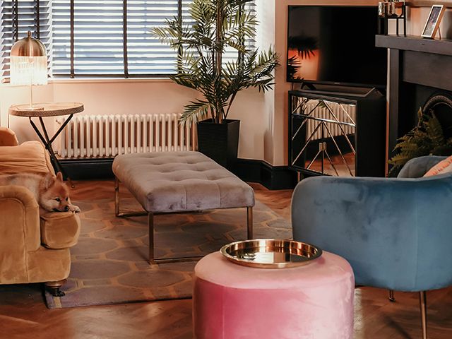 living room with velvet furniture - good homes