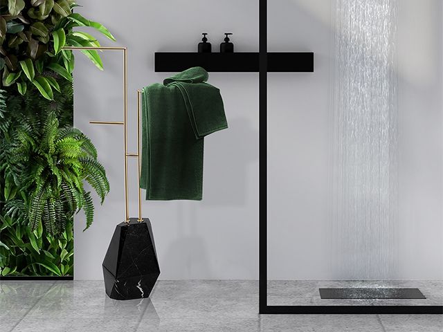 marble and black shower - how to get the look of this designer bathroom for less - bathroom - goodhomesmagazine.com