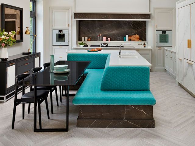 martin moore new deco kitchen island banquette seating - goodhomesmagazine.com