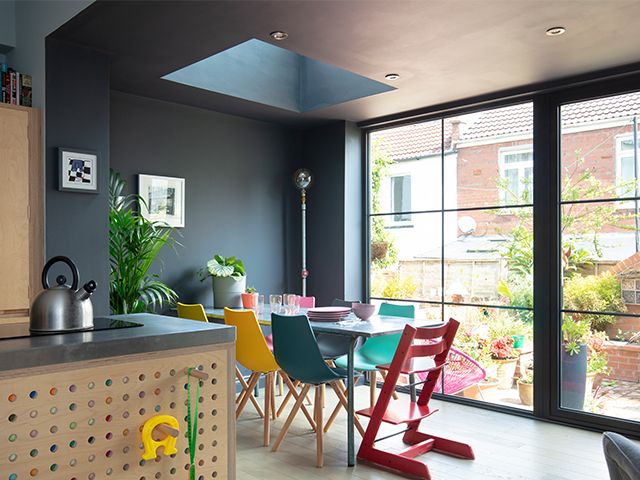 rainbow dining area - take a tour of this colourful kitchen-diner - home tours - goodhomesmagazine.com