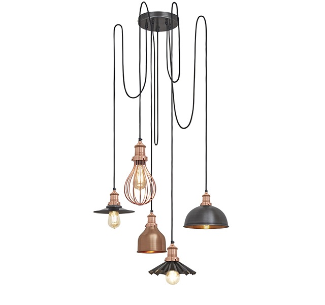 Brooklyn 5 Wire Pendant - Copper - Includes Shades, Industville | Good Homes Magazine