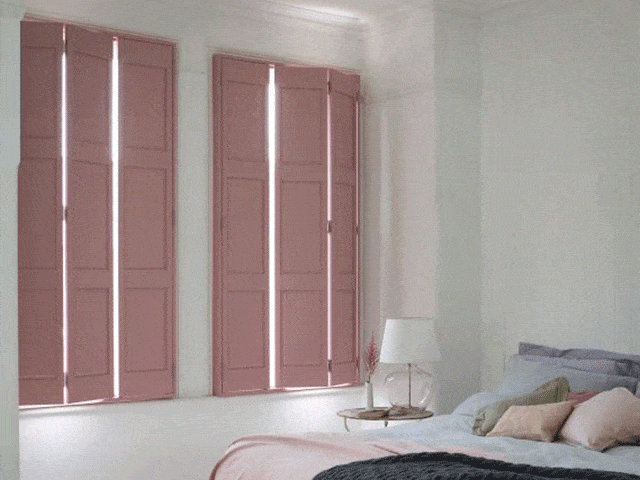 Pink Solid Shutters in a Bedroom - Shutterly Fabulous - goodhomesmagazine.com