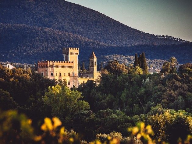 Tuscan landscape with castle in distance