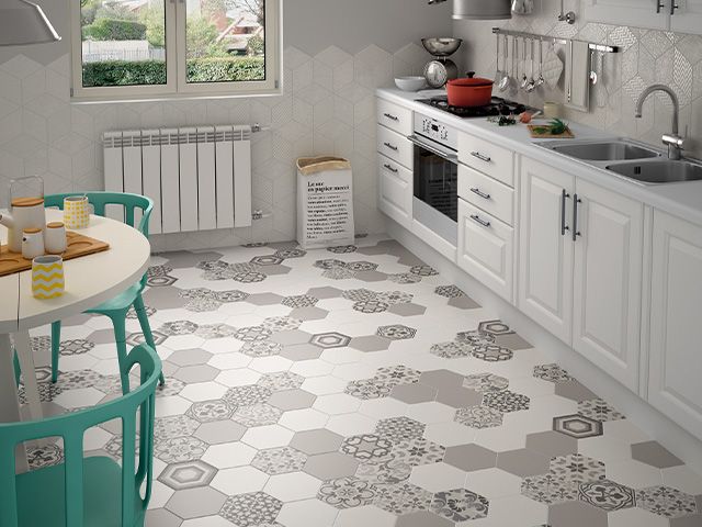 hexagon patterned tiles - 5 flooring design trends for 2020 - inspiration - goodhomesmagazine.com