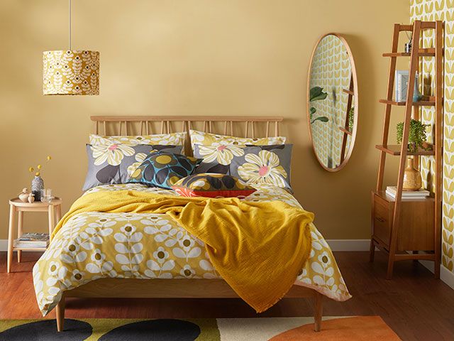 Yellow bedroom decorated with Orla Kiely bedding from new John Lewis collection - goodhomesmagazine.com