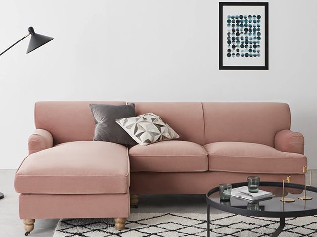pink velvet corner sofa - chaise sofas: our favourite comfortable and stylish designs - living room - goodhomesmagazine.com