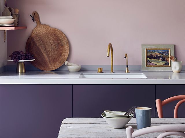 purple and pink kitchen scheme - 5 ways to update your kitchen for less than £100 - kitchen - goodhomesmagazine.com