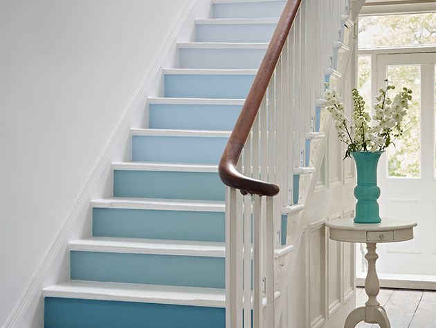 white and blue painted stairs