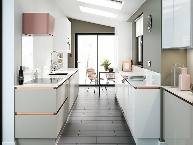 Galley kitchen ideas | White galley kitchen | Image: Wren | Good Homes Magazine