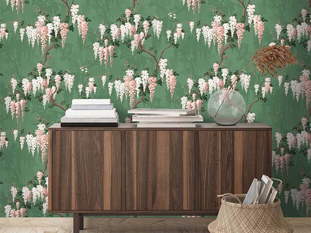 wysteria wallpaper walnut cabinet - what is the most popular interior style according to Google? - news - goodhomesmagazine.com