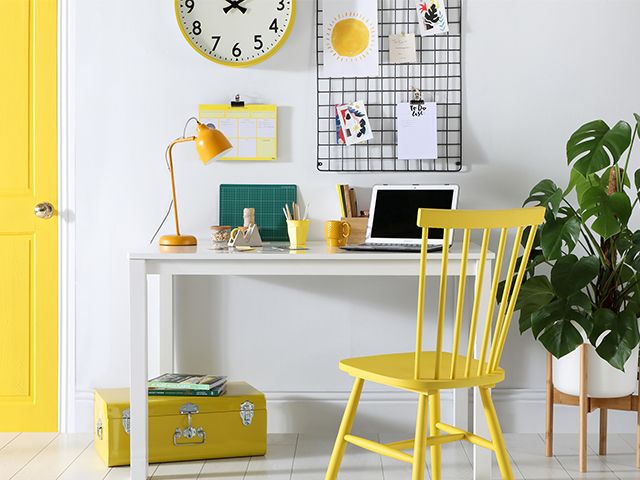 yellow sunny home office - how to clear your home and mind according to an interior expert - inspiration - goodhomesmagazine.com