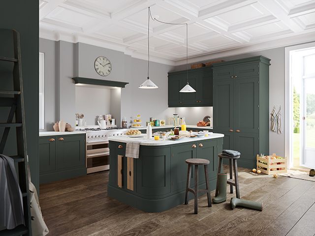 Dorchester S6 Antique Green optiplan kitchens - goodhomesmagazine.com