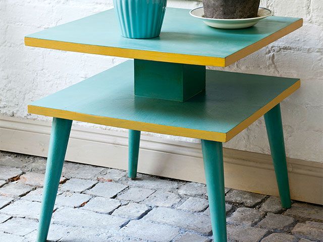 annie sloan table blue - how to update a Mid-Century side table - inspiration - goodhomesmagazine.com