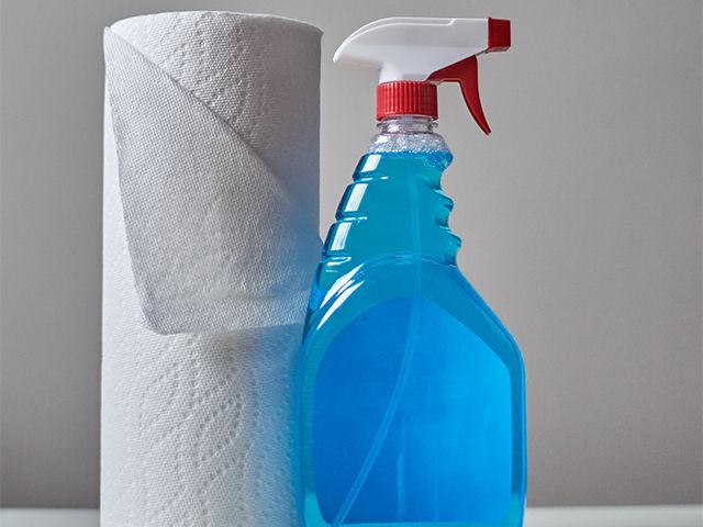 cleaning liquid and kitchen roll - easy cleaning jobs you can do during lockdown - inspiration - goodhomesmagazine.com