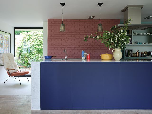 farrow and ball pink blue kitchen brick wall - where to buy paint online during lockdown? - shopping - goodhomesmagazine.com