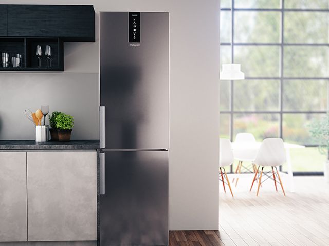 hotpoint chrome fridge - easy cleaning jobs you can do during lockdown - inspiration - goodhomesmagazine.com