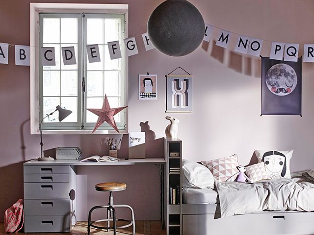 pink girls bedroom - 4 inspirational work spaces for kids - home office - goodhomesmagazine.com