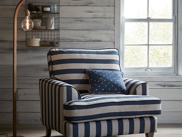 striped armchair - modern nautical decorating ideas for your home - inspiration - goodhomesmagazine.com