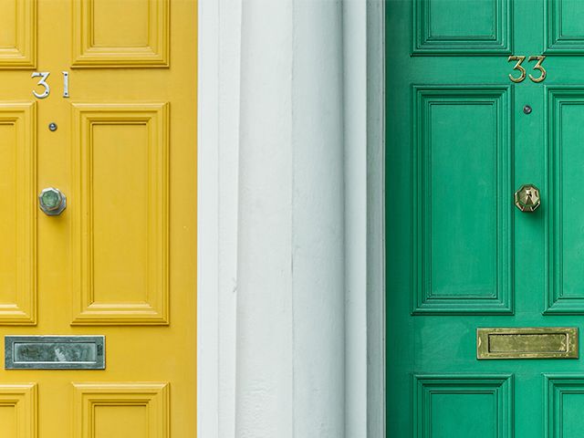 yellow and green painted front doors - how to successfully paint your front door - inspiration - goodhomesmagazine.com