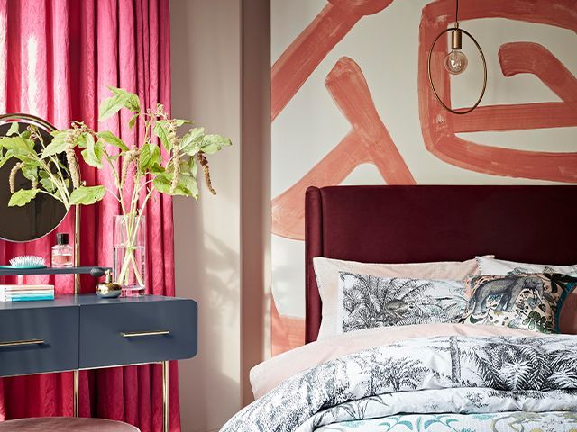 bedroom abstract feature wall - 9 ways to prepare your house for sale after lockdown - inspiration - goodhomesmagazine.com