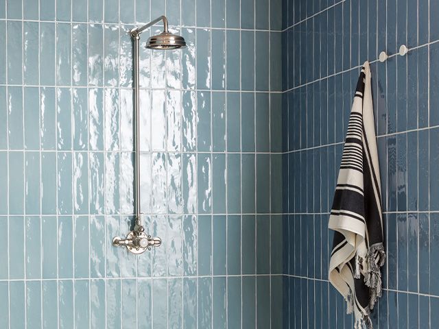 blue tiled shower enclosure - 6 tips for styling a heritage-style bathroom - bathroom - goodhomesmagazine.com