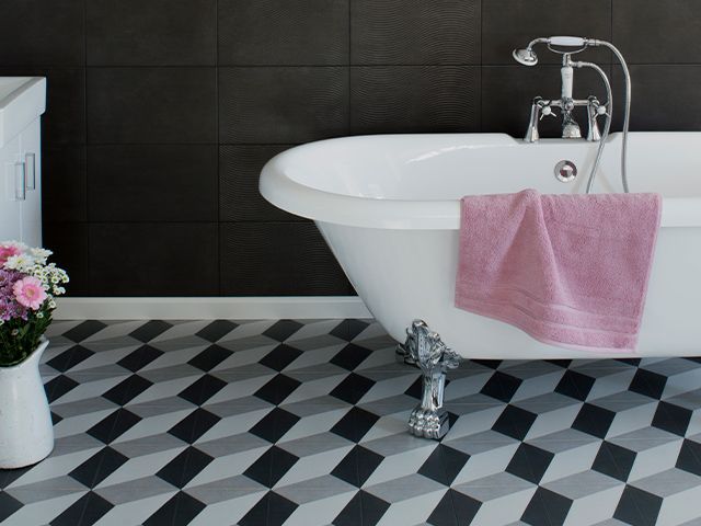 checked bathroom floor - how to make your bathroom look more expensive - bathroom - goodhomesmagazine.com