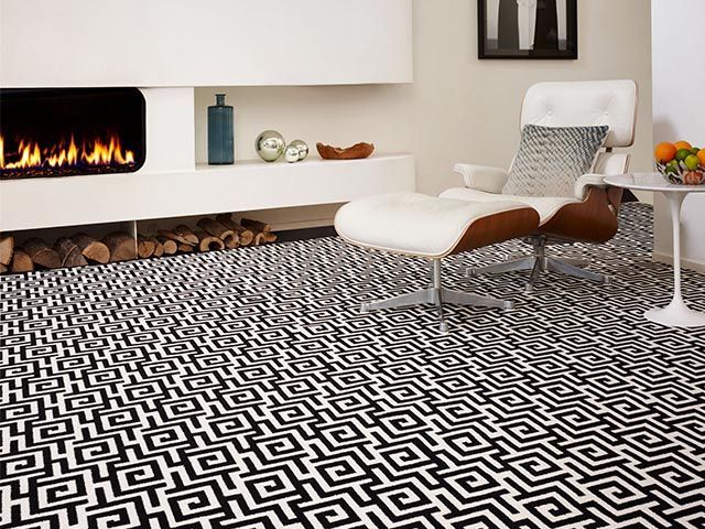 geometric monochrome carpet - 4 new and stylish ways to use carpet - inspiration - goodhomesmagazine.com