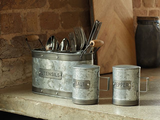 metal utensils holder - industrial kitchen: 7 stylish additions - kitchen - goodhomesmagazine.com