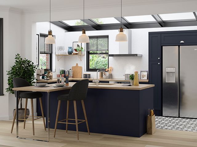 navy and wood kitchen - win a magnet kitchen for a key worker - competitions - goodhomesmagazine.com