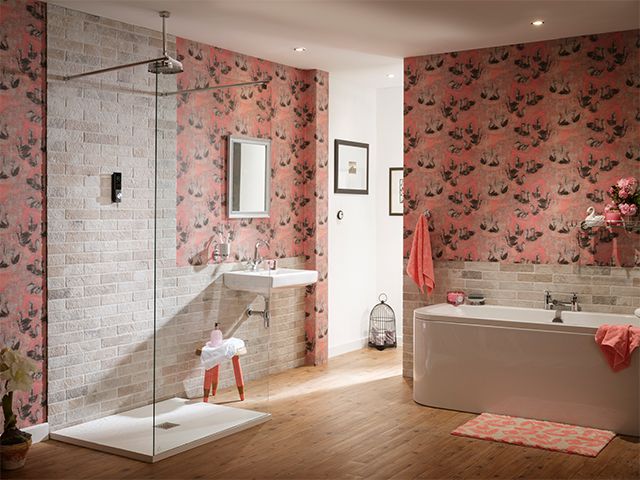 pink wallpapered bathroom - win a triton digital shower worth £400 - competitions - goodhomesmagazine.com