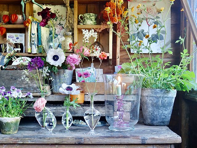 garden shed with floral styling by Selina Lake - goodhomesmagazine.com