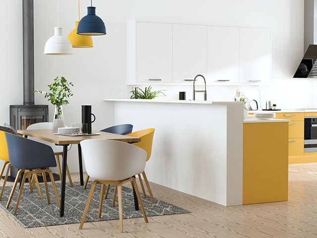 yellow and grey kitchen design - 7 ways to decorate your kitchen with yellow - kitchen - goodhomesmagazine.com