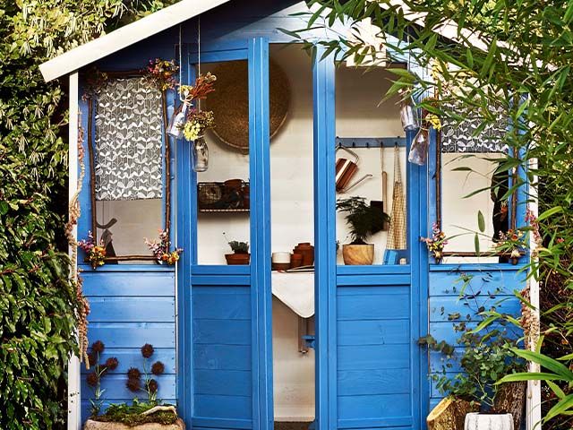 blue shed used as summerhouse - best shed transformations on Instagram